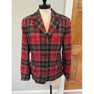 RAFAELLA VINTAGE PLAID TARTAN RED BLAZER COAT 100% Wool SZ 10